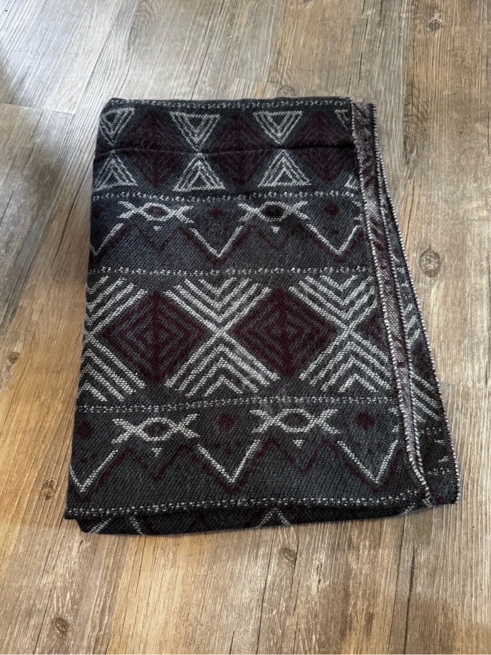 Gray and Purple Geometric Tribal Knit Infinity Scarf